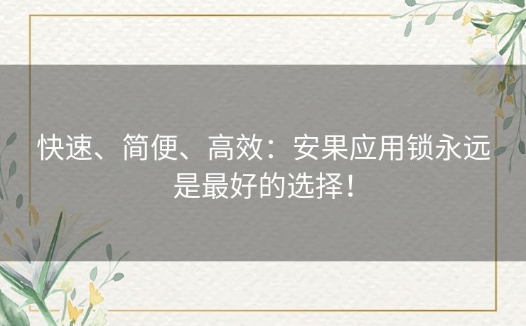 快速、简便、高效：安果应用锁永远是最好的选择！